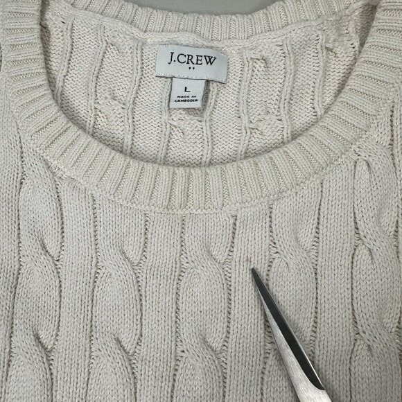 J Crew Cable Knit Sweater Vest Size L Natural Cream Preppy Cotton BS916 - Picture 7 of 9